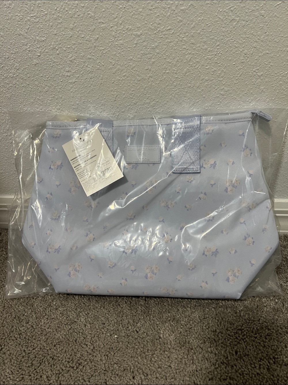 Pastel Blue Floral Tote Bag with Top Handles Love Shack Fancy